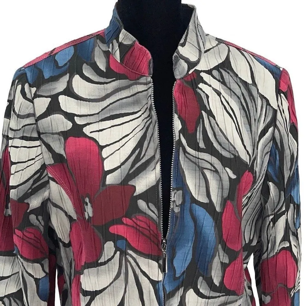 Alfred Dunner Womens Multicolor Floral Full Zip Lined Cotton Blend Jacket Size 8 - Image 2