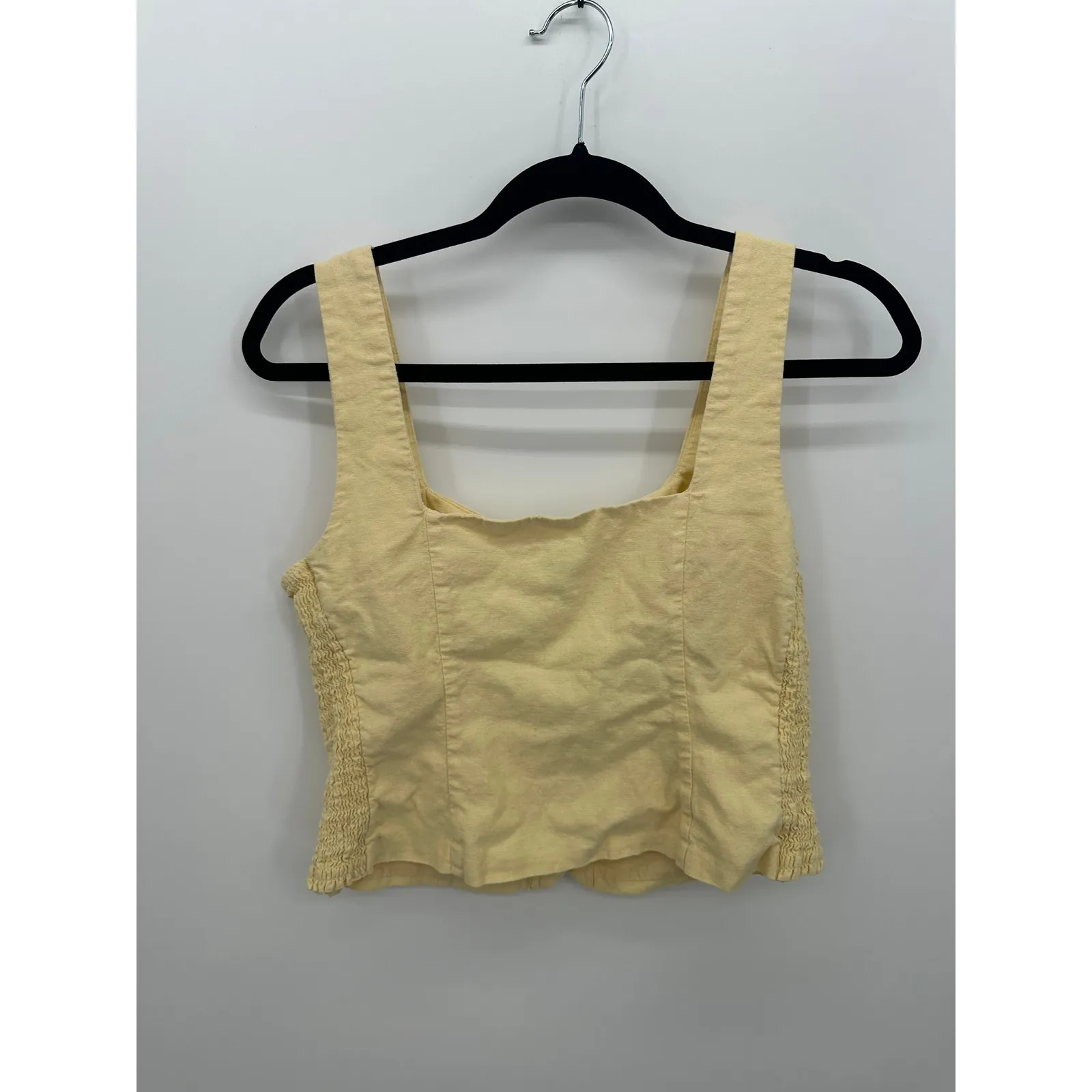 Old Navy Womens Yellow Cropped Top Size M Coquette Milkmaid Linen Blend - Image 2