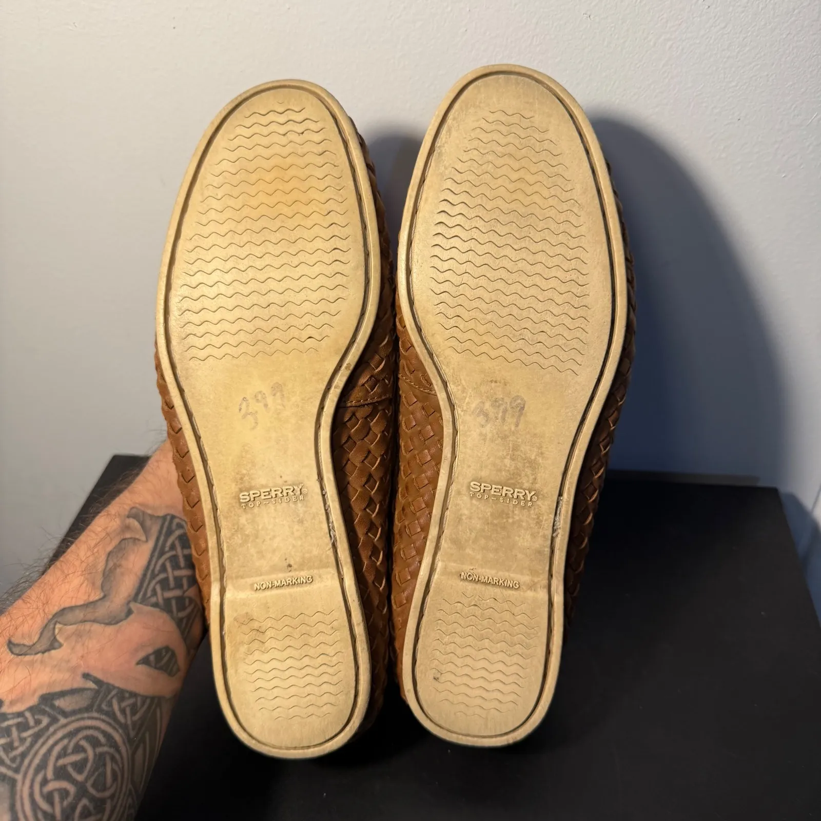 Sperry Top Sider Leather Woven Boat Shoes Tan Slip On Loafers Womens Size 8.5 M Brown - Image 10