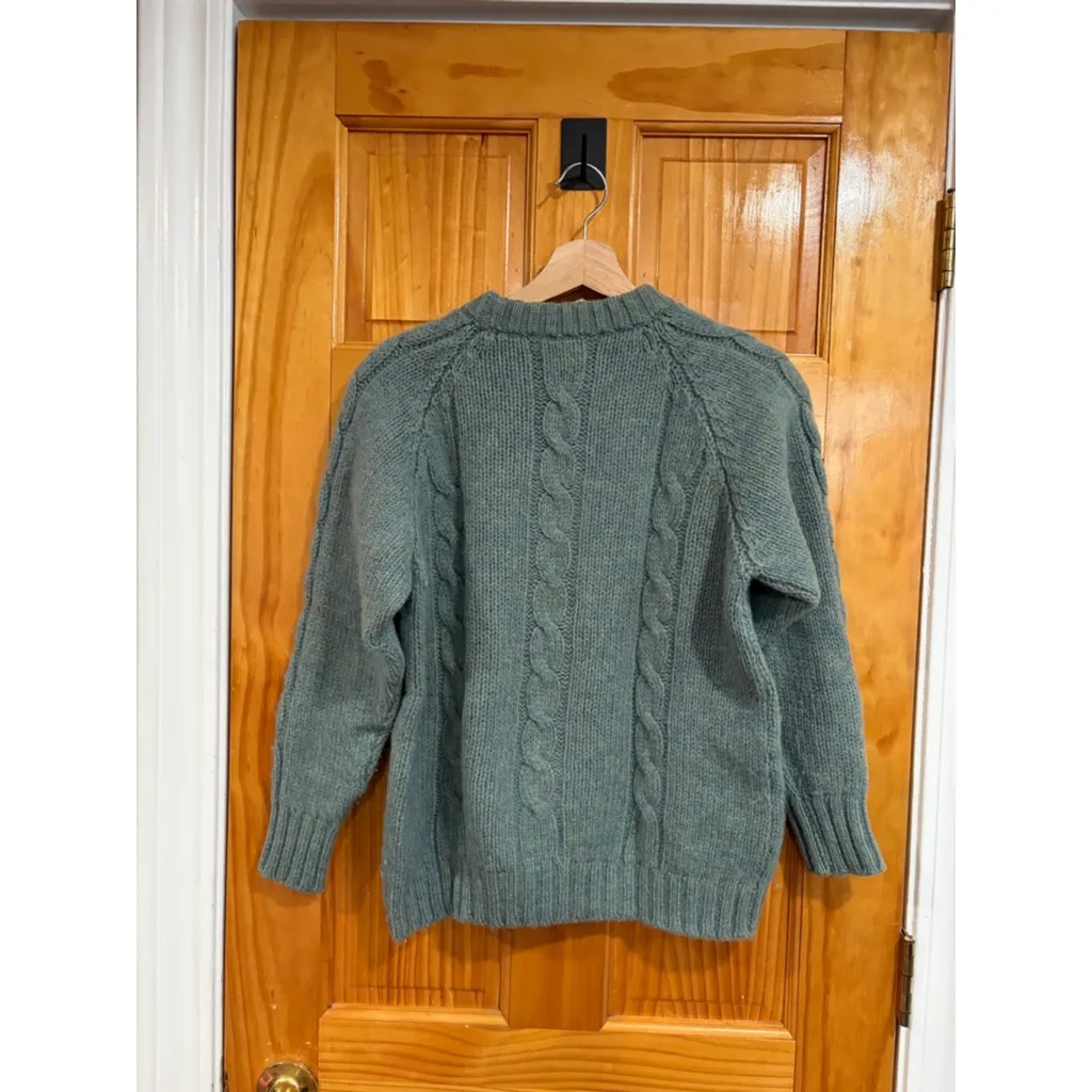 Vintage Bloomingdale’s Ski Shop Shetland Wool Cable Knit Sweater England Made Green Size M - Image 2