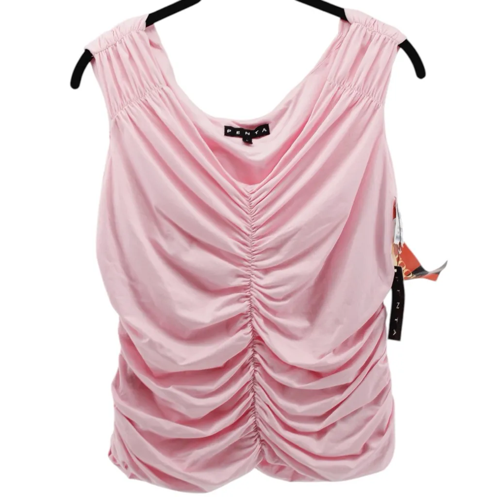 NEW Y2K Deadstock Penta Pink Ruched Tank Babydoll Sweetheart Special Occasion L Size L - Image 2