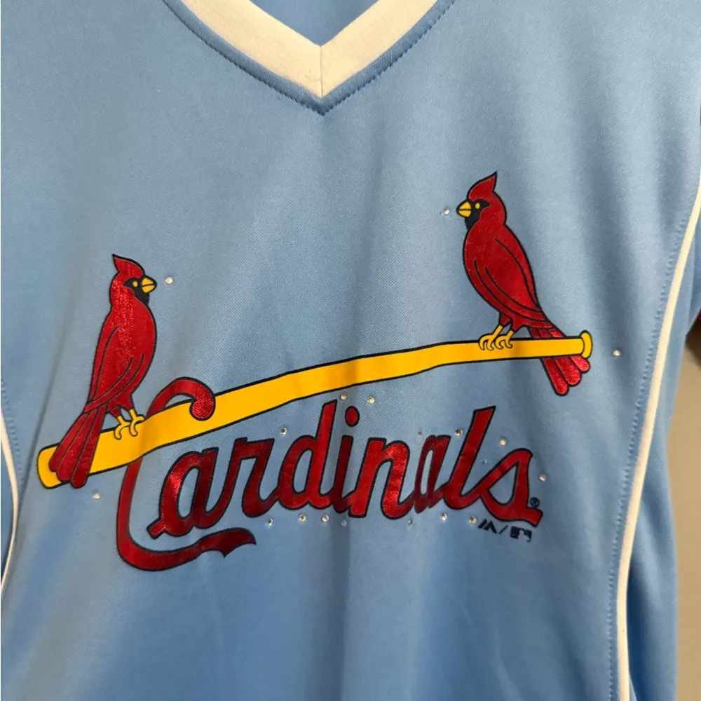 Majestic‎ Sky Blue V-Neck Tee with White Trim stl cardinals - Image 3