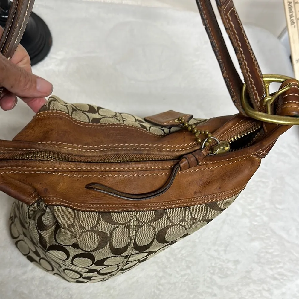 Vintage Coach Bucket Bag Brown Signature Shoulder/ Crossbody with Leather Trim - Image 3