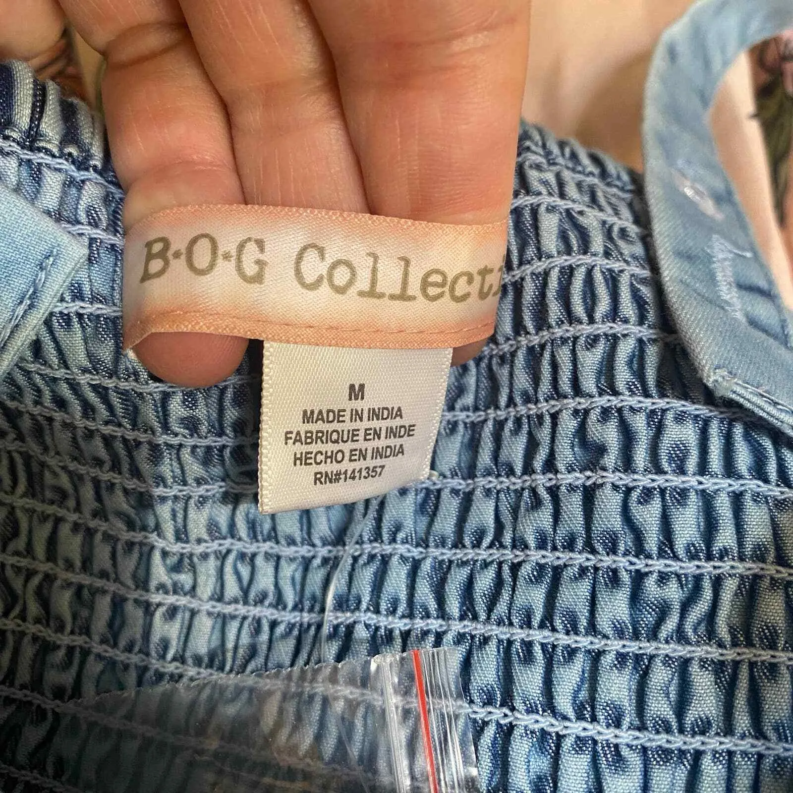 BOG Collective Dress Womens Medium Blue Pink Chambray Floral Print Boho NEW - Image 7