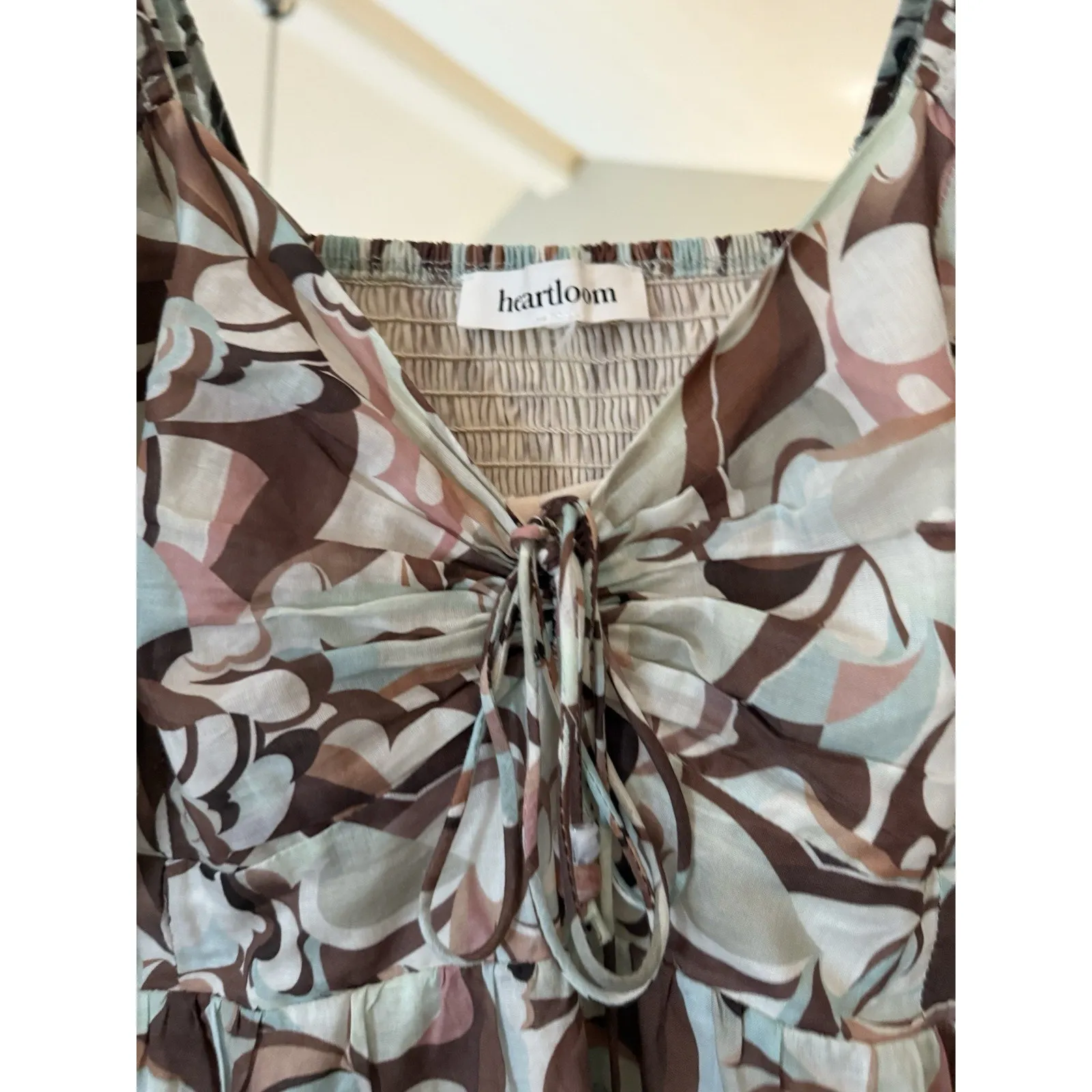 Heartloom White Eyelet Puff Sleeve Smocked Waist Tiered Ruffle Mini Dress Wms L - Image 4