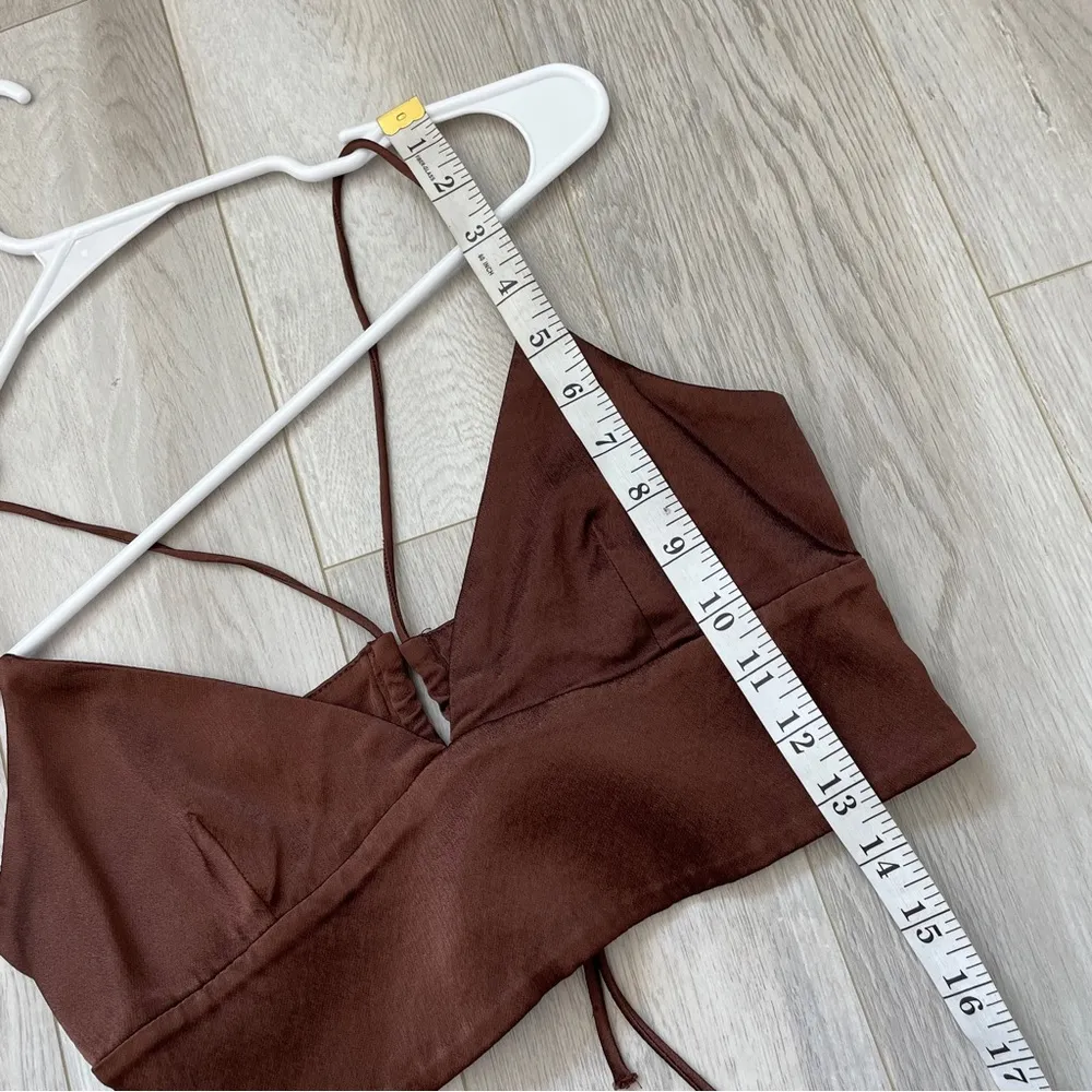 Zara Crop Tank Top satin effect criss cross back Womens Brown (medium) going out - Image 7