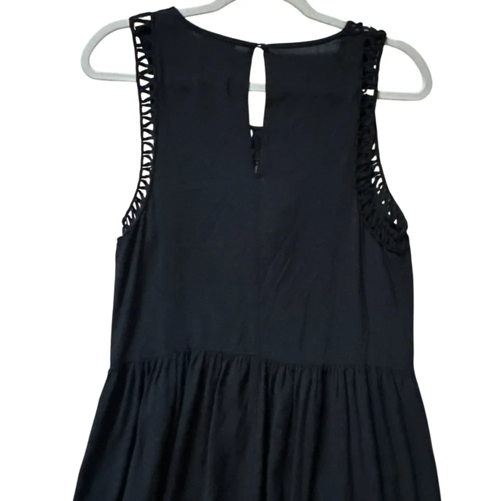 Mermaid x Anthropologie Macrame Black Maxi Dress Sz M Boho Beachy Cottage Resort - Image 7