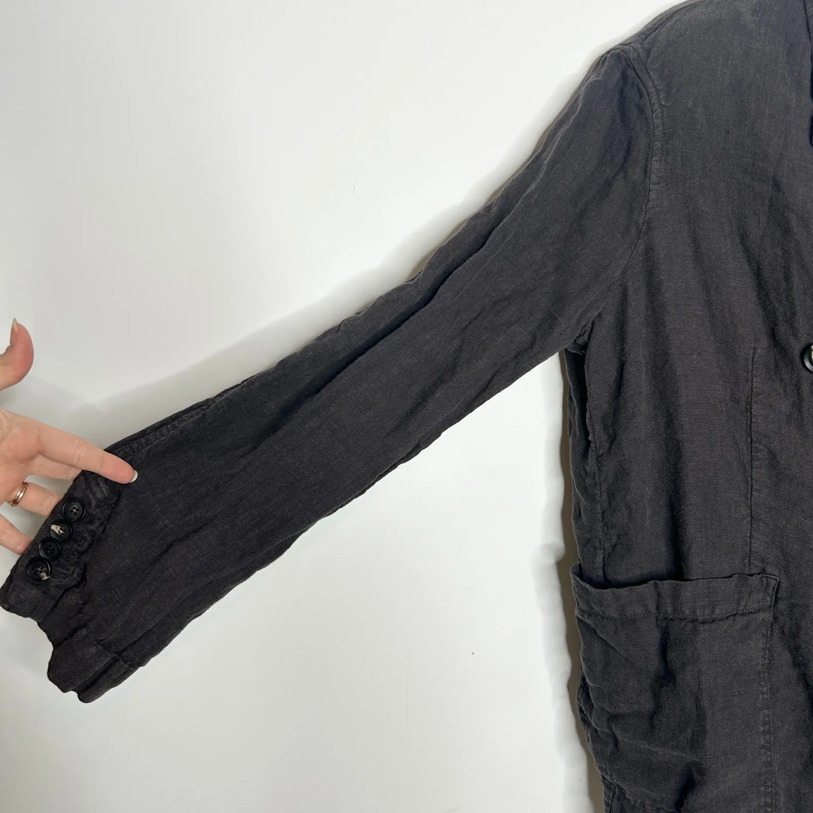 ZARA Linen Blazer Jacket Womens Small Oversized Shacket Soft Power Grey Relaxed - Image 3