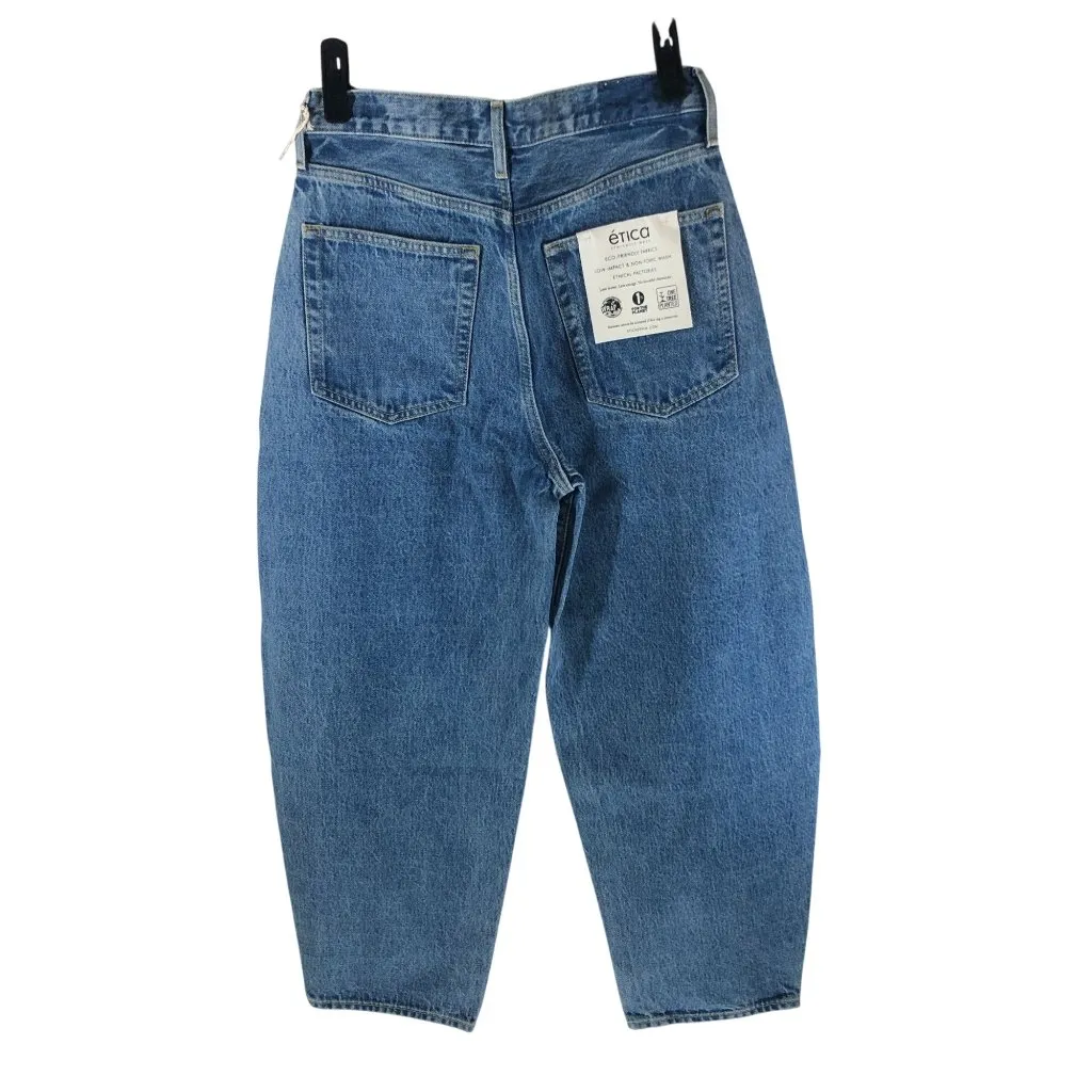 Etica Womens Cassel Ultra High Barrel Jeans Button Fly Rigid Bluestone Wash 27 Blue - Image 2
