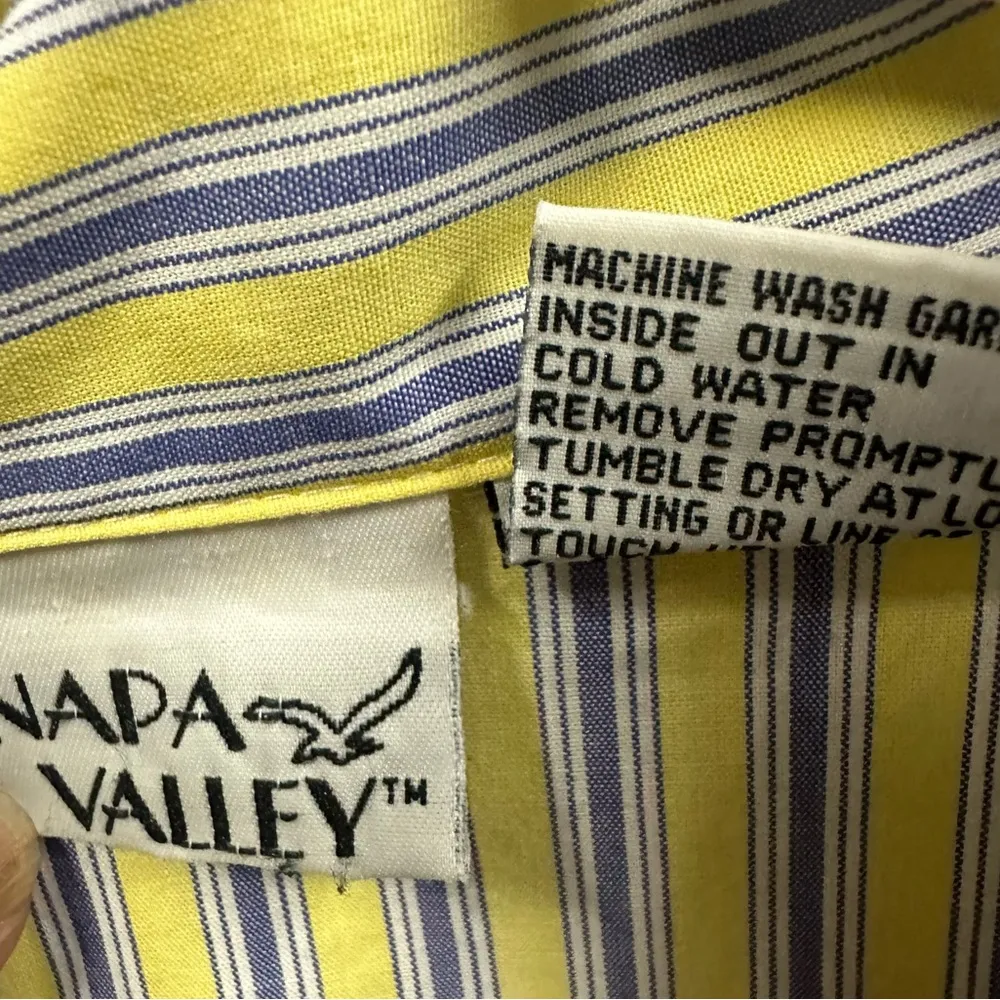 Vintage Napa Valley Embroidered Short Sleeve Button Up Blouse Striped Shirt XL Yellow - Image 13