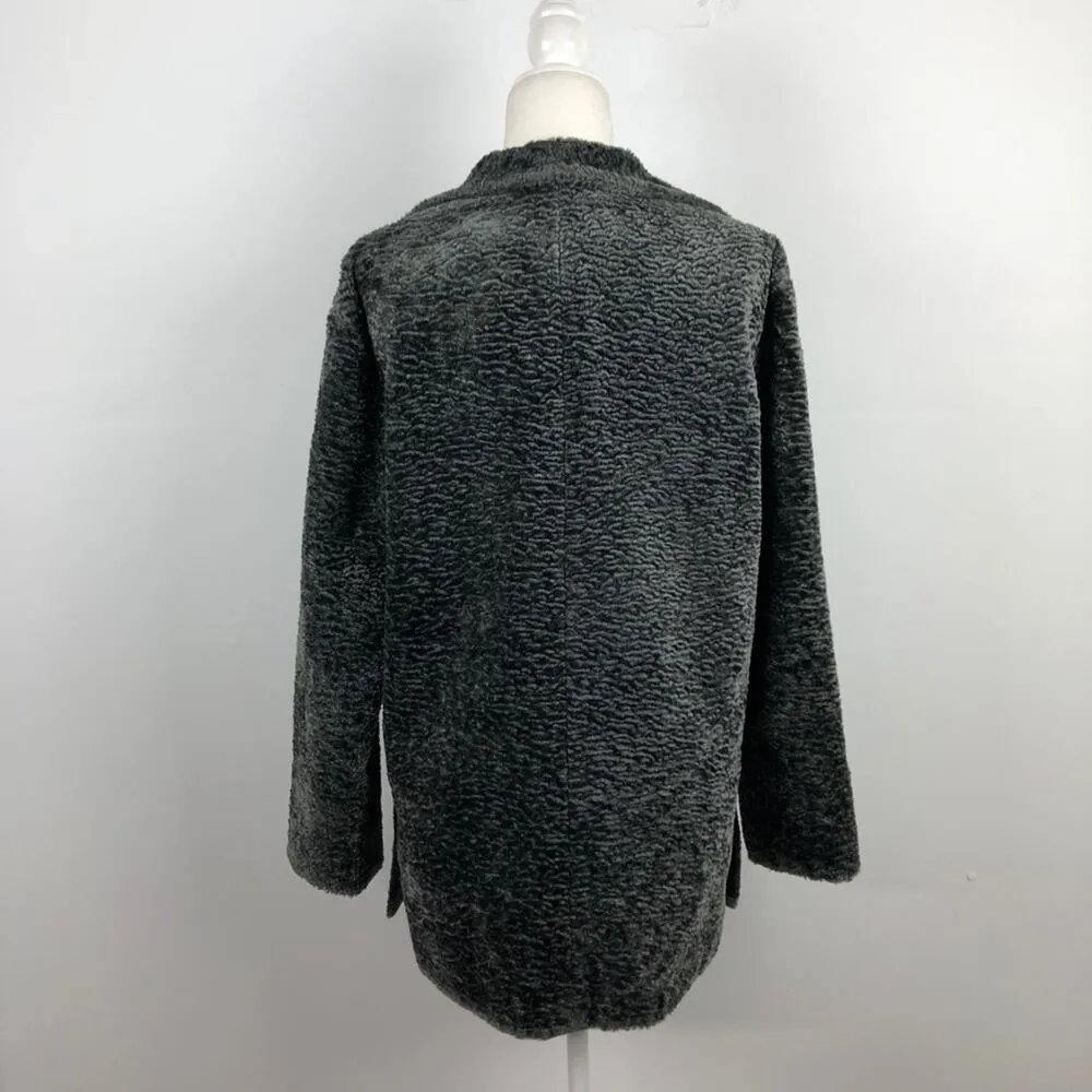Lafayette 148 New York Faux Fur Jacket Gray Curly Persian Lamb Open Coat Medium - Image 10