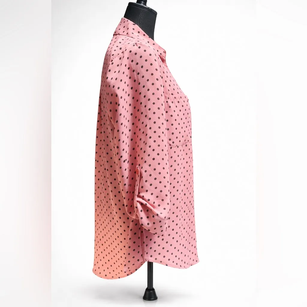 IZ Byer Pink Polka Dot Button Up Blouse Size Medium - Image 3