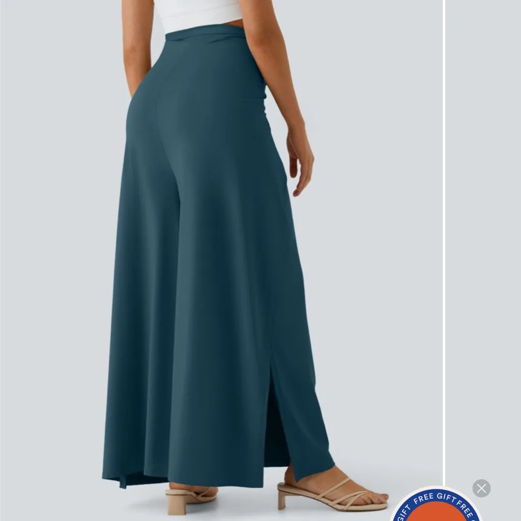 HALARA 2 Ways To Wear Onesie Jumpsuit + High Waist Palazzo Pants Split Hem Teal - Image 5