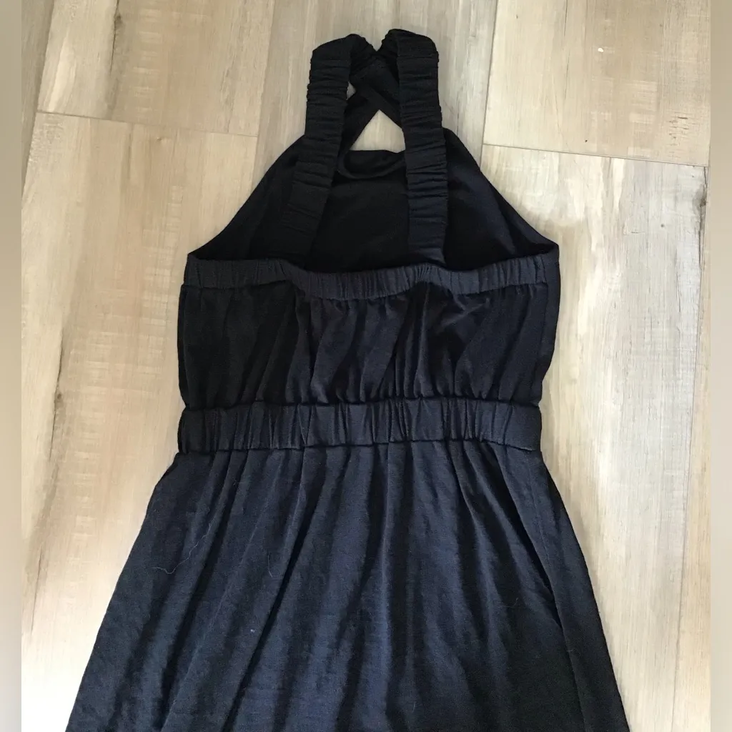 ANN TAYLOR LOFT NWT Solid Black Criss Cross Back Strap Maxi Dress Size M - Image 3