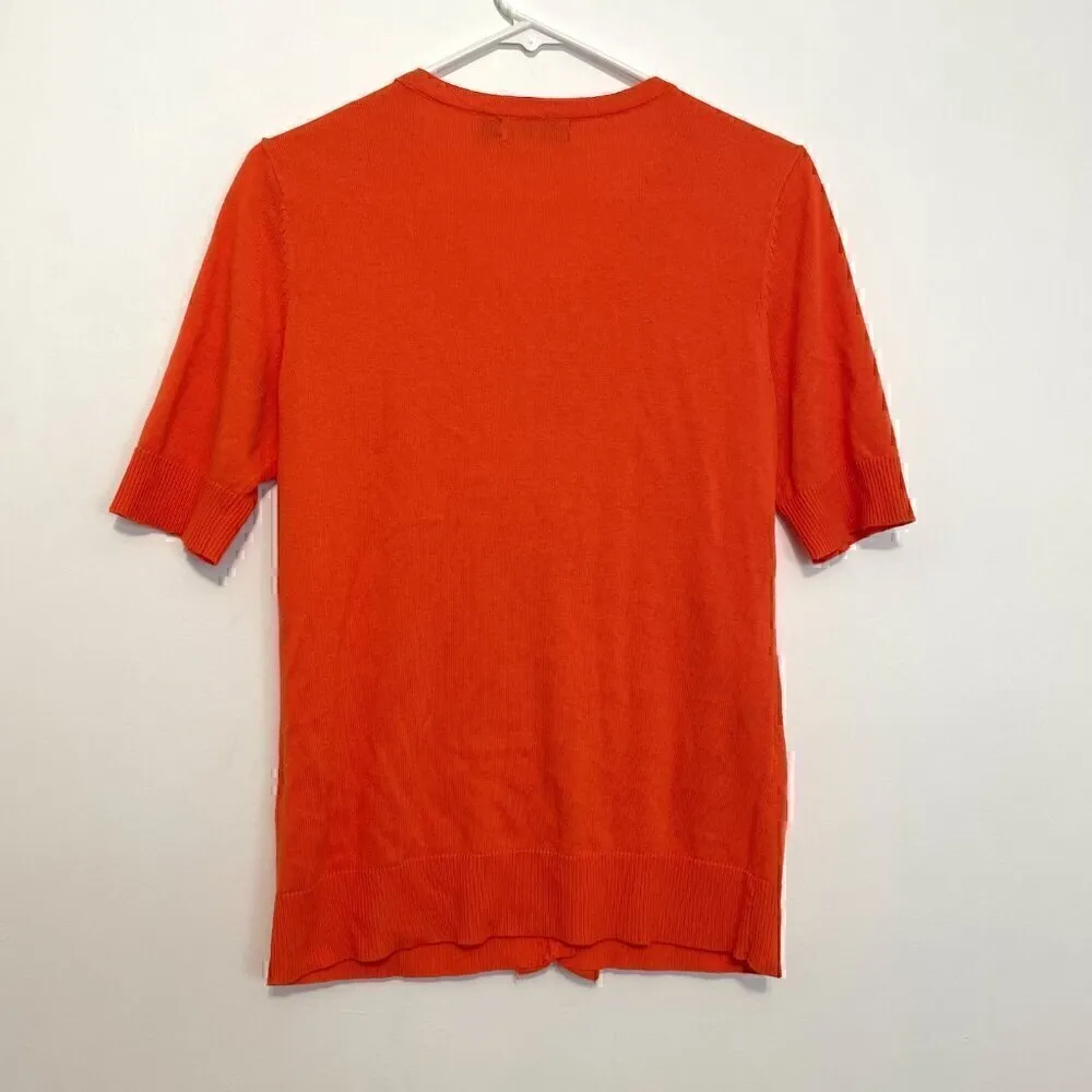 NEW YORK & COMPANY NY&CO Solid Orange Ruffle Short Elbow Sleeve Cardigan Sweater Size M - Image 10