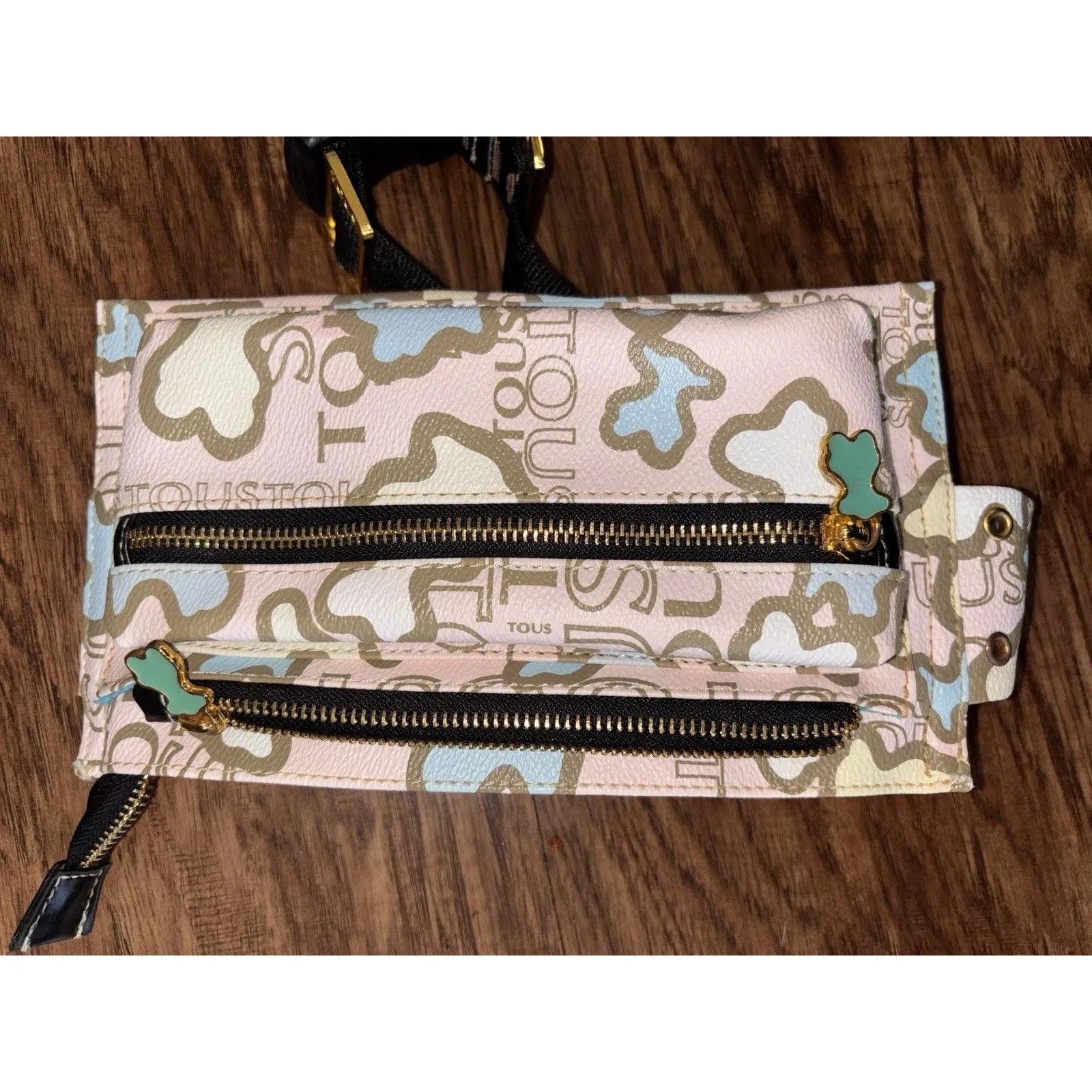 TOUS Bear Waist Bag / Shoulder Strap ? Multicolored Gold Zipper - Image 5