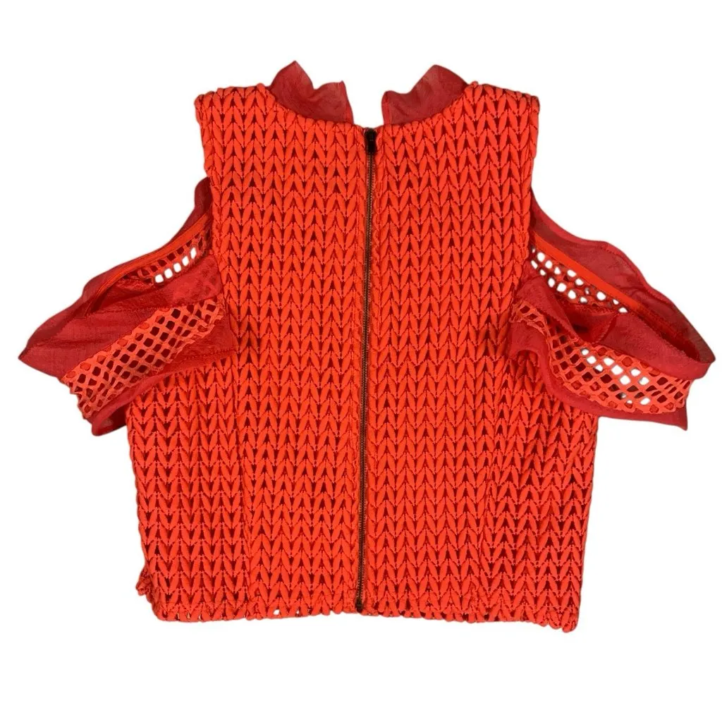 Sugar Lips Orange Mesh‎ Cold Shoulder Top Large Statement Evening Party Chic - Image 2