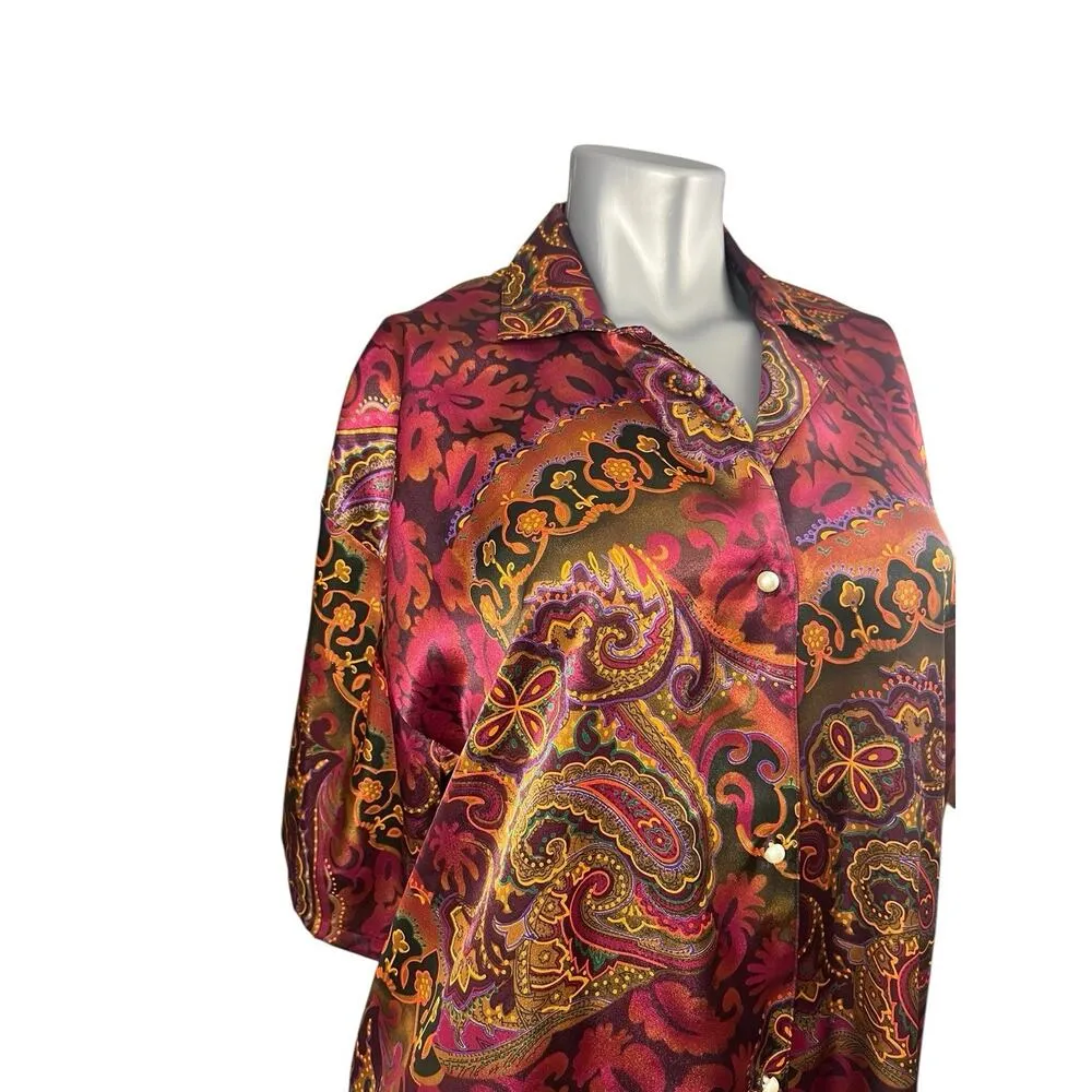 Vtg Victoria's Secret Gold Label Paisley Night Blouse M/L Nightgown Sleepwear - Image 5