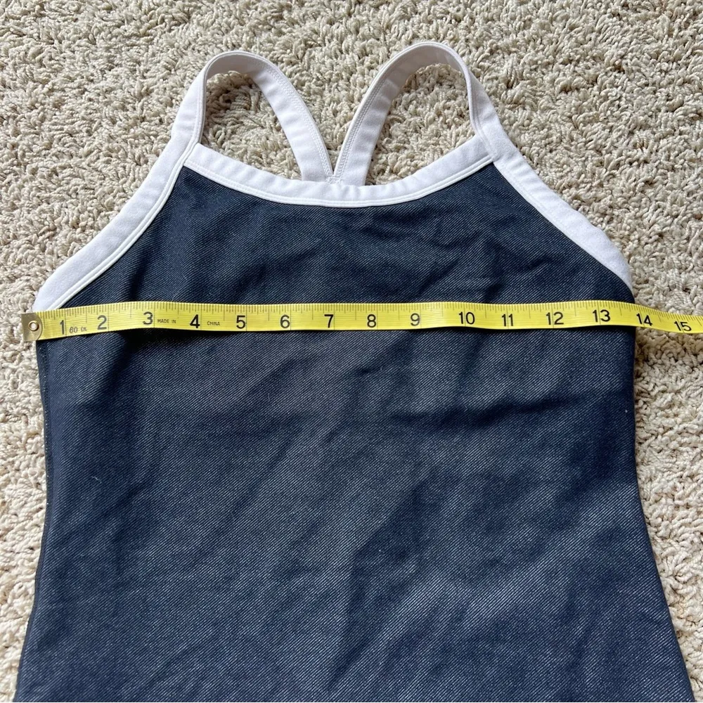 LuluLemon Tank Top Denim Look with White Trim Size 4 Racerback Built In … - Image 10