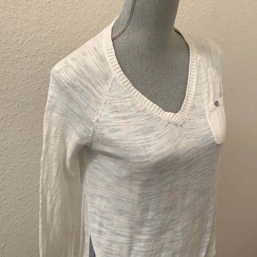 Anthropologie Moth white sweater top XS blue plaid v neck RARE HTF - Image 3