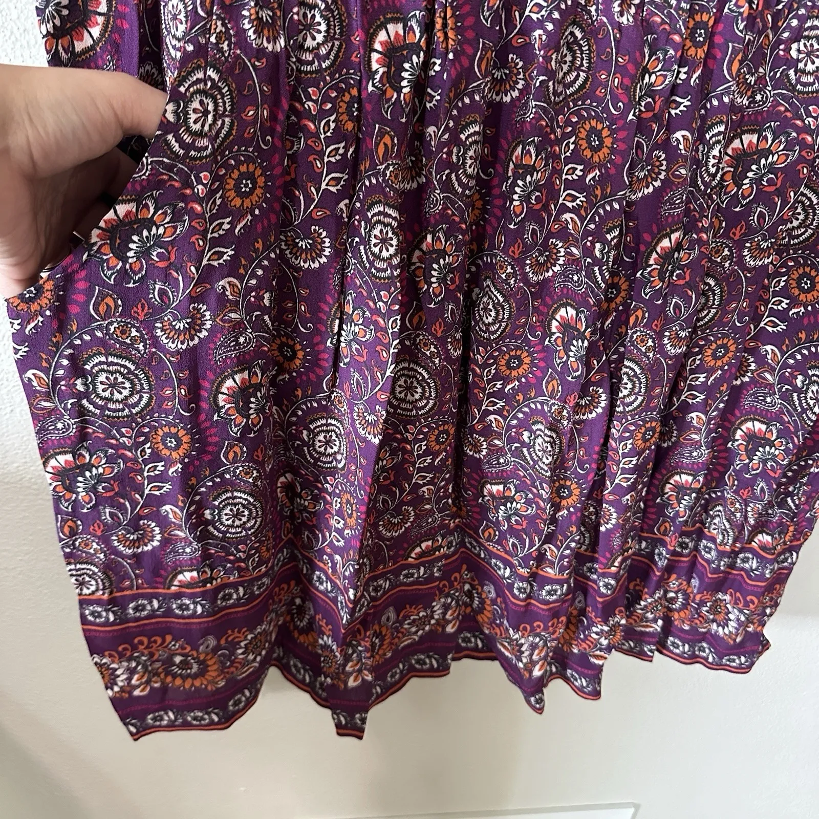 Garnet Hill Purple Floral Paisley Bohemian‎ Dress Pocket Detail Size 16 Sundress - Image 3