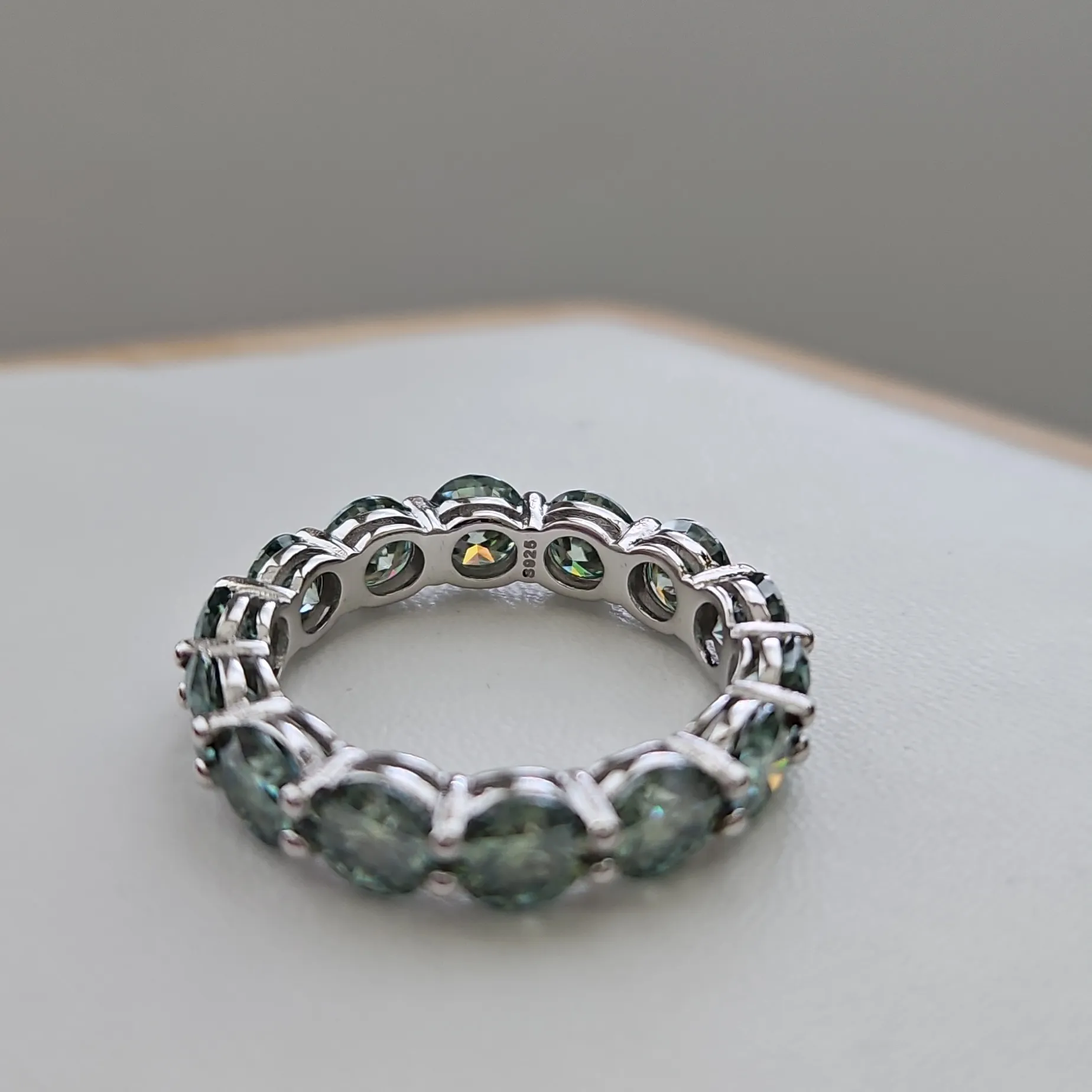 5mm Bluegreen Moissanite Eternity Ring Size 9 - Image 2