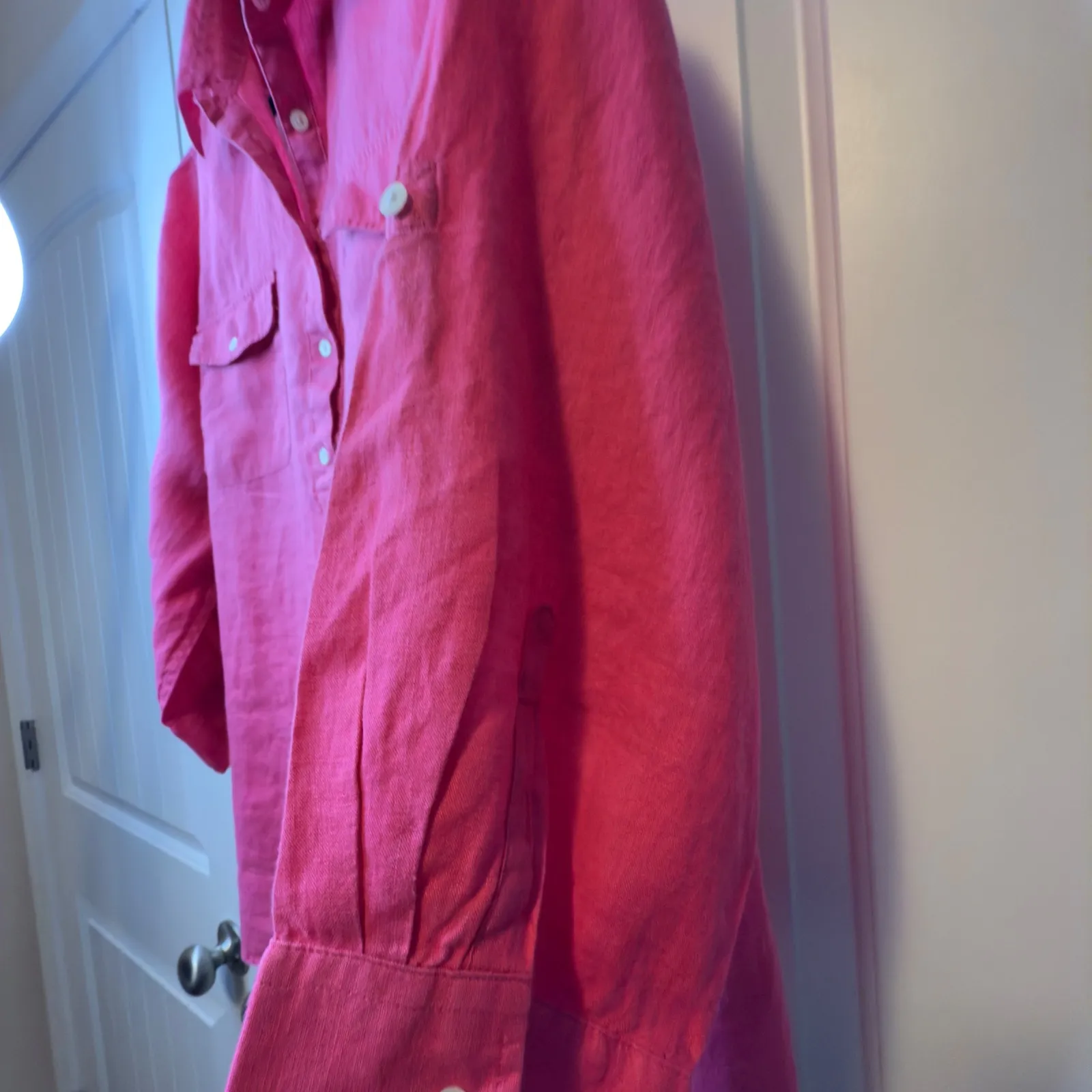 Lauren Ralph Lauren Pink 100% Linen Roll Tab Sleeve‎ Shirt Women's XL Trendy # - Image 8