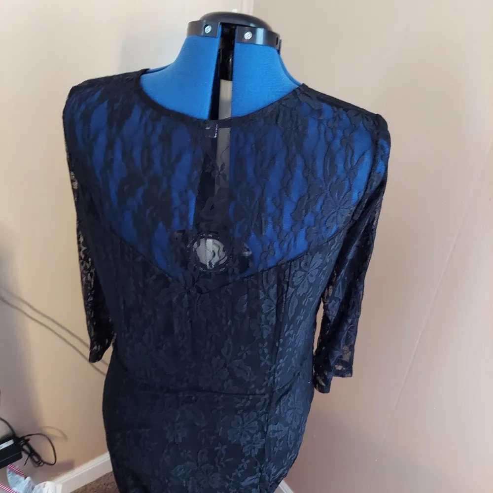 3XL Black Long Sleeve Lace Maxi with Mini Train Size 3X - Image 3