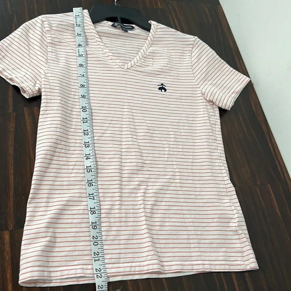 Brooks Brothers V Neck Tee Shirt Size XS White with Orange Stripes EUC - Image 8