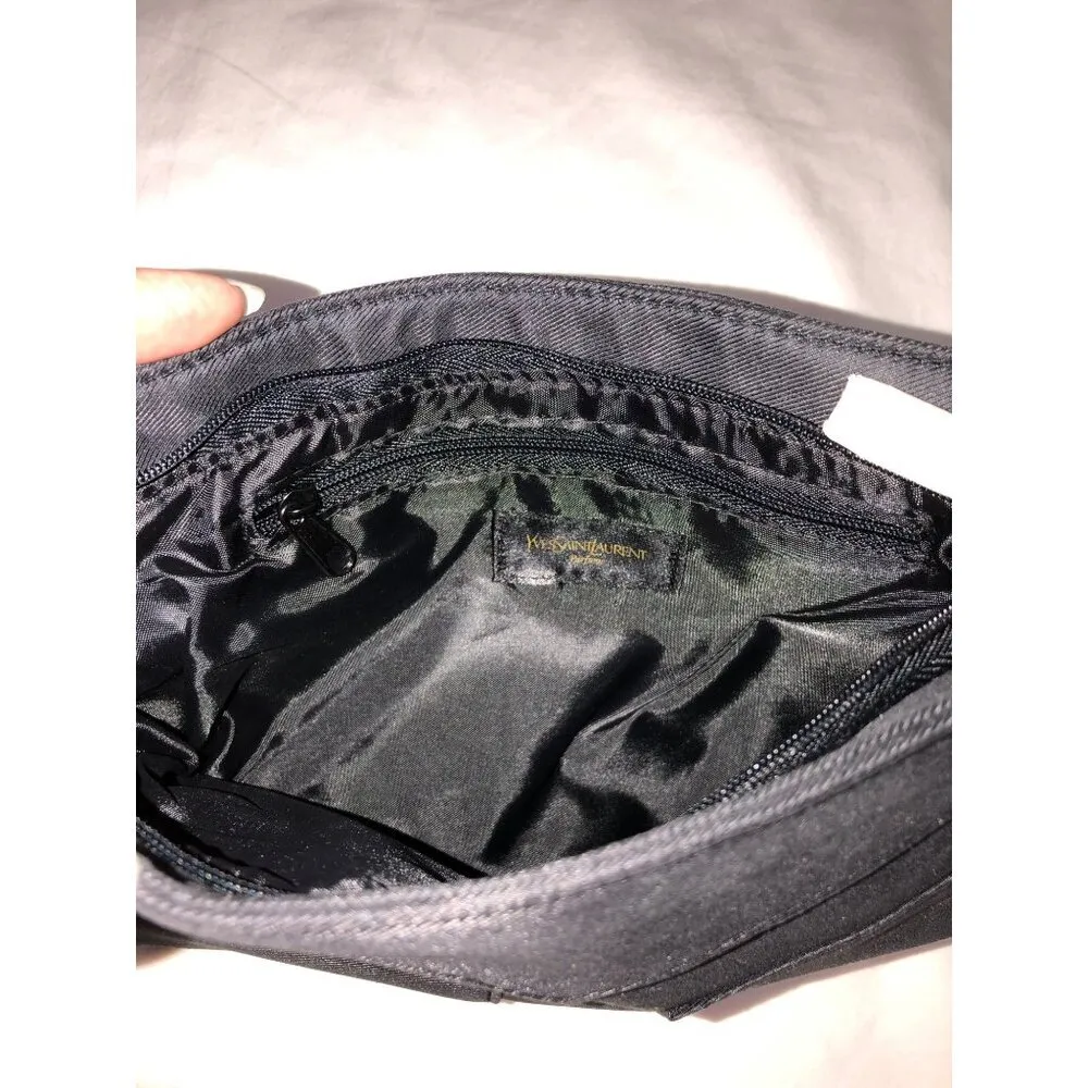YSL Perfumes Yves Saint Laurent Zippered Bag Case Clutch Fabric Black Gold - Image 5