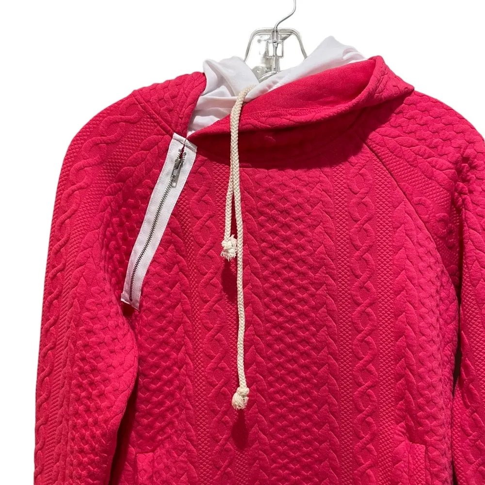 andthewhy Textured Knit Double Layered Hoodie Sweatshirt Pink White Size Small - Image 3