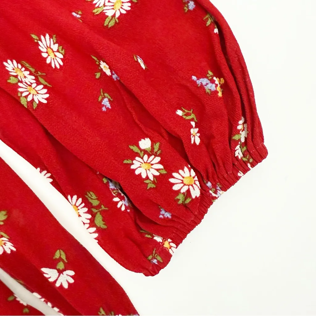 Reformation Cammi Floral Ruffle Wrap Mini Dress Cassia Red White - Image 10