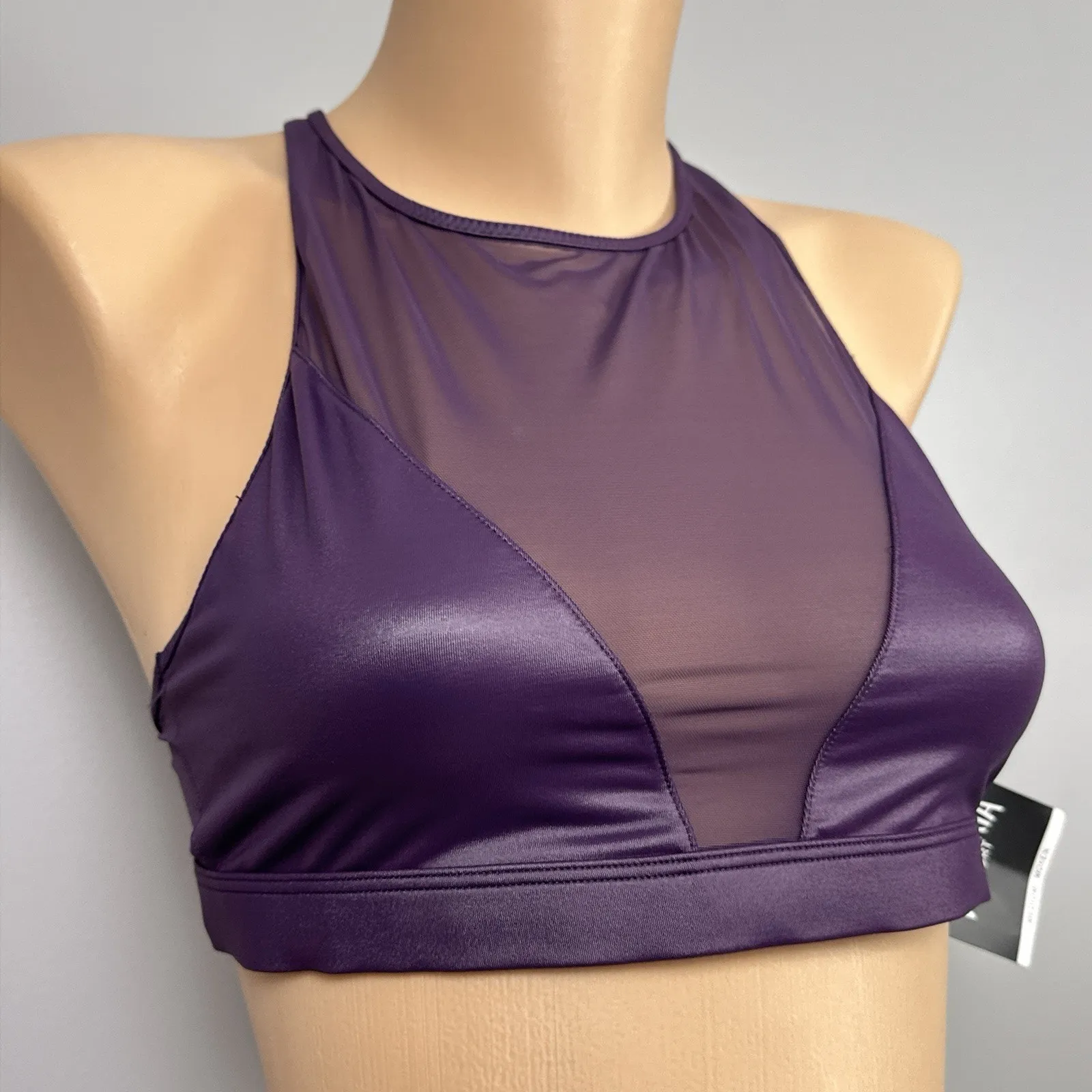 New NWT Victoria Sport Bra Size Medium Body-Wick Purple Sheer Unlined Wireless - Image 2