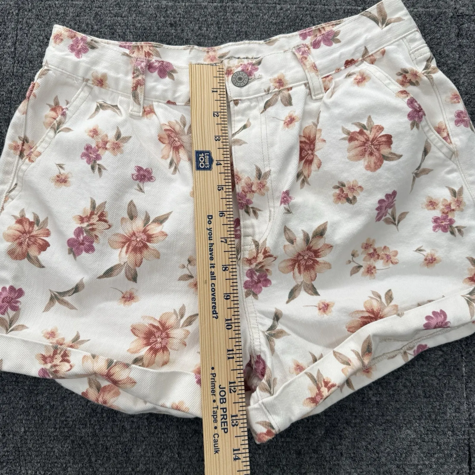 American Eagle Mom Short Womens 8 Cream Pink Floral Denim High Waist Cuffed‎ - Image 10