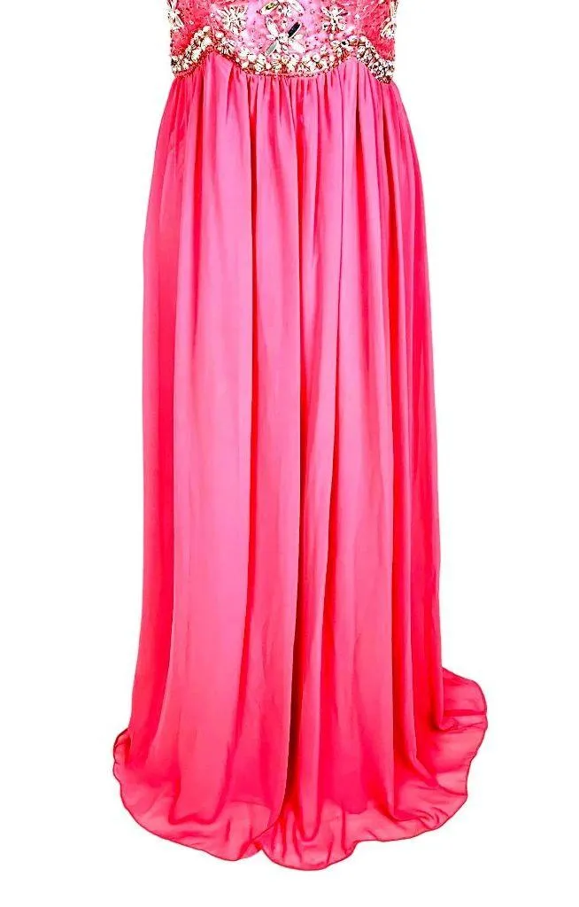 Strapless Pink Gown 8 Crystal Beaded Flowing Chiffon Prom Pageant Formal Dress - Image 5