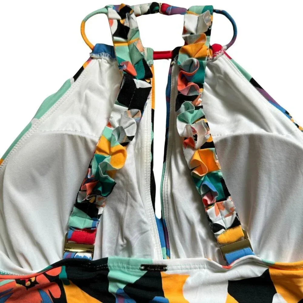 ANNE COLE High Neck Keyhole Ruched Floral One-Piece Bathing Swim Suit NWT 8 - Image 6