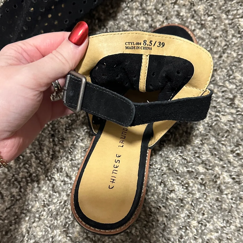 Chinese Laundry Black Perforated Heeled Sandals - Image 2