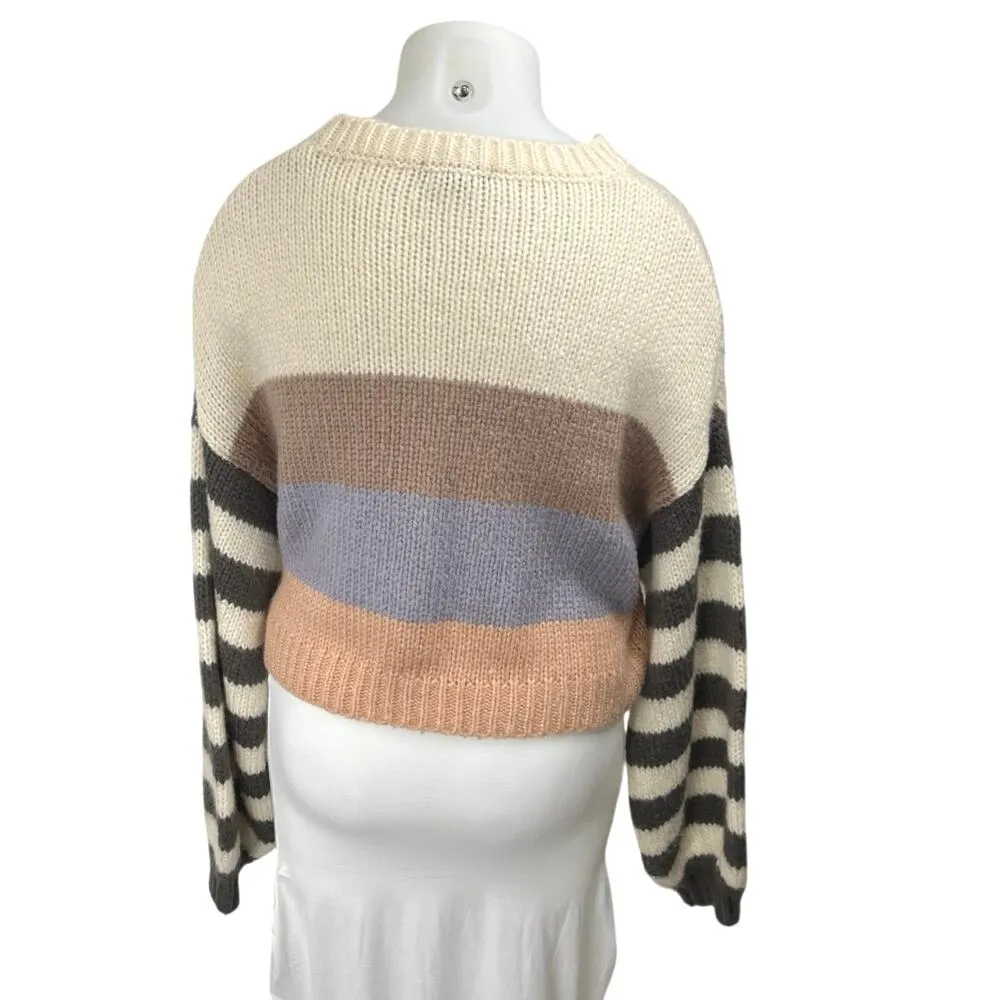 Forever 21 Multicolor Colorblock Striped Knit Long Sleeve Crop Sweater Top Sz L - Image 2