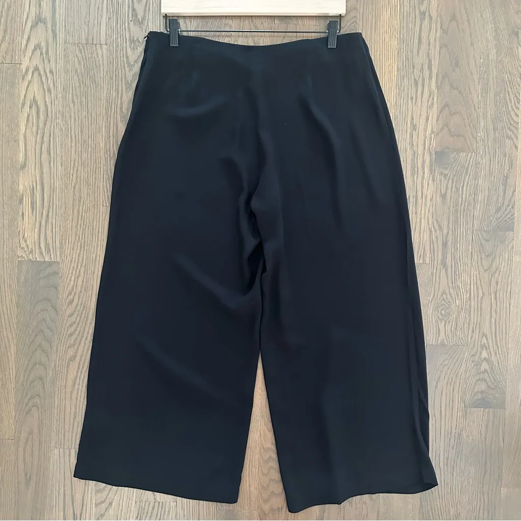 Eileen Fisher 100% Silk High Waist Side Zip Crop Wide Leg Pant in Black Medium - Image 7