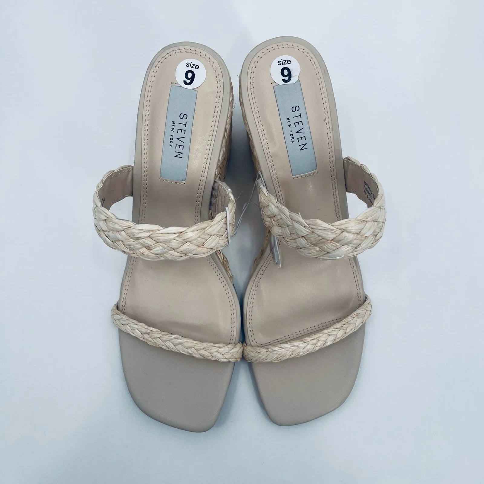 STEVEN NEW YORK Wedge Sandals Heels Size 9 Ardy Raffia Woven Espadrille Natural - Image 6