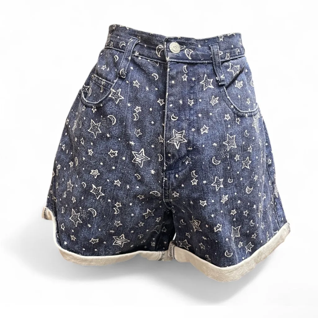 Vintage Not Guilty USA 90s Celestial high Waisted Denim Jean Shorts size 9/10 Blue - Image 3