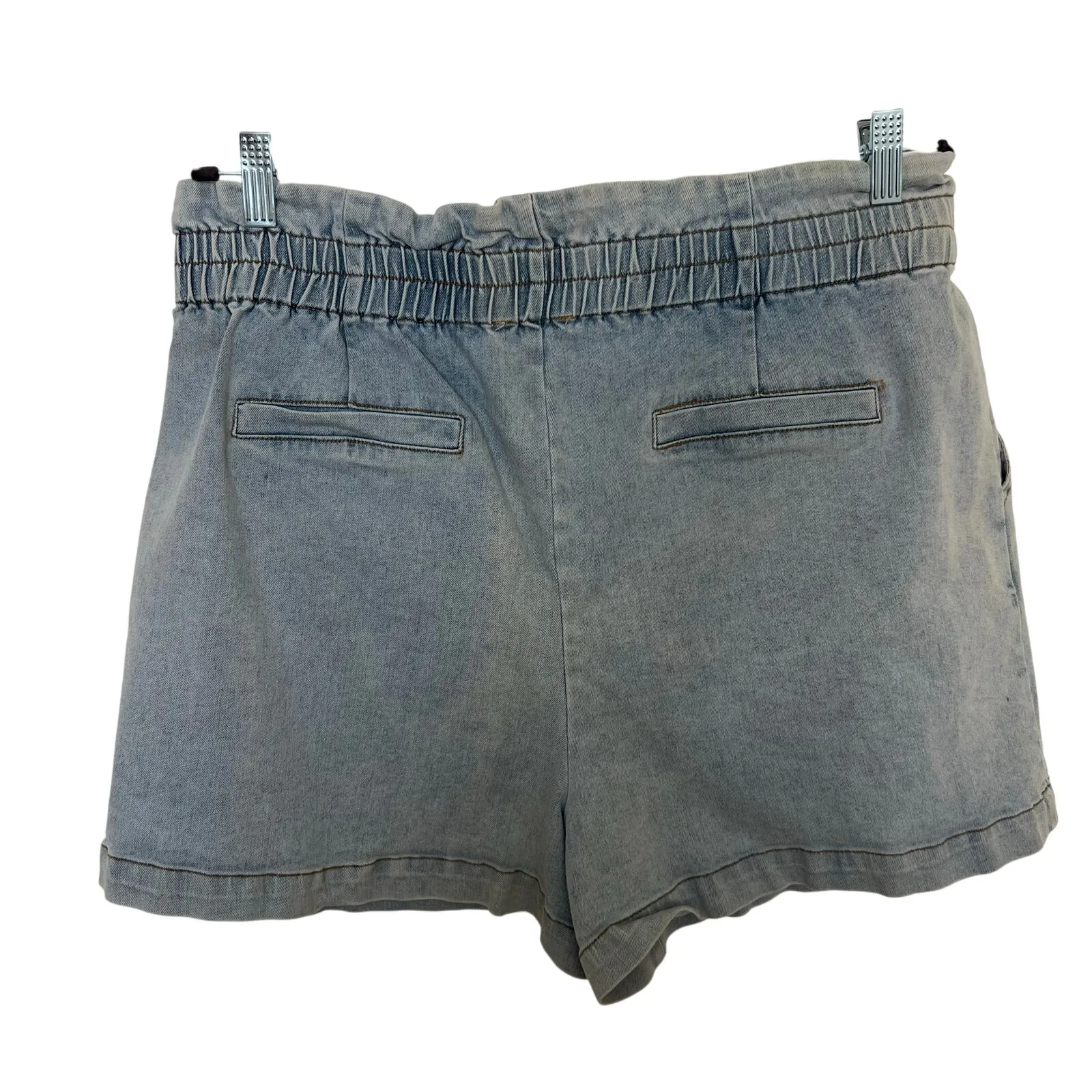 Skies Are Blue Denim Paperbag Waist Shorts Light Wash Soft Stretch Casual Summer - Image 2