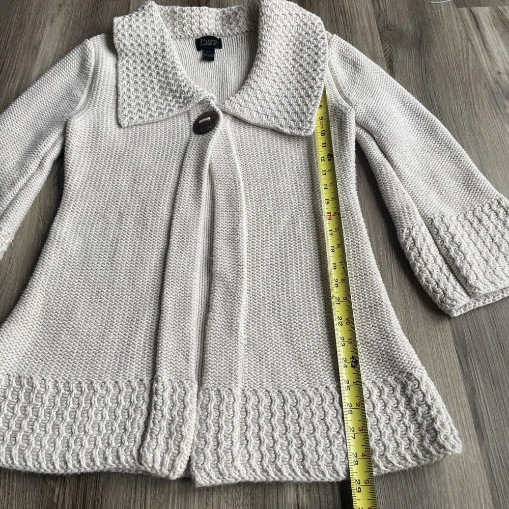 Pure Handknit Women's Cream Chunky Knit Cardigan Sweater Wooden Button‎ S Y2K Brown - Image 4