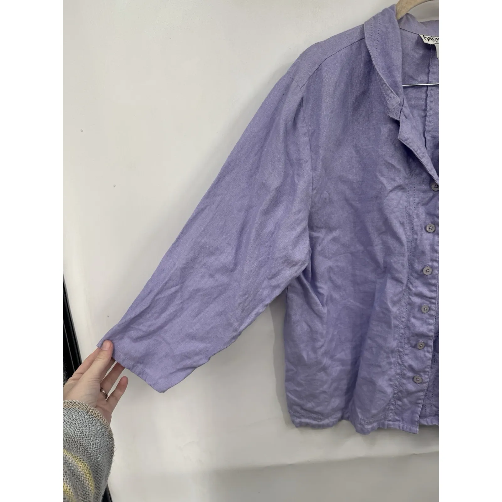 VTG Bagatelle 100% Linen Button Shirt Women L Purple Minimalist Beach Summer - Image 6