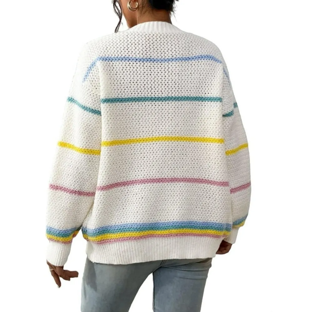Casual Striped Long Sleeve Multicolor Women Cardigans (Women's) Size M - Image 2