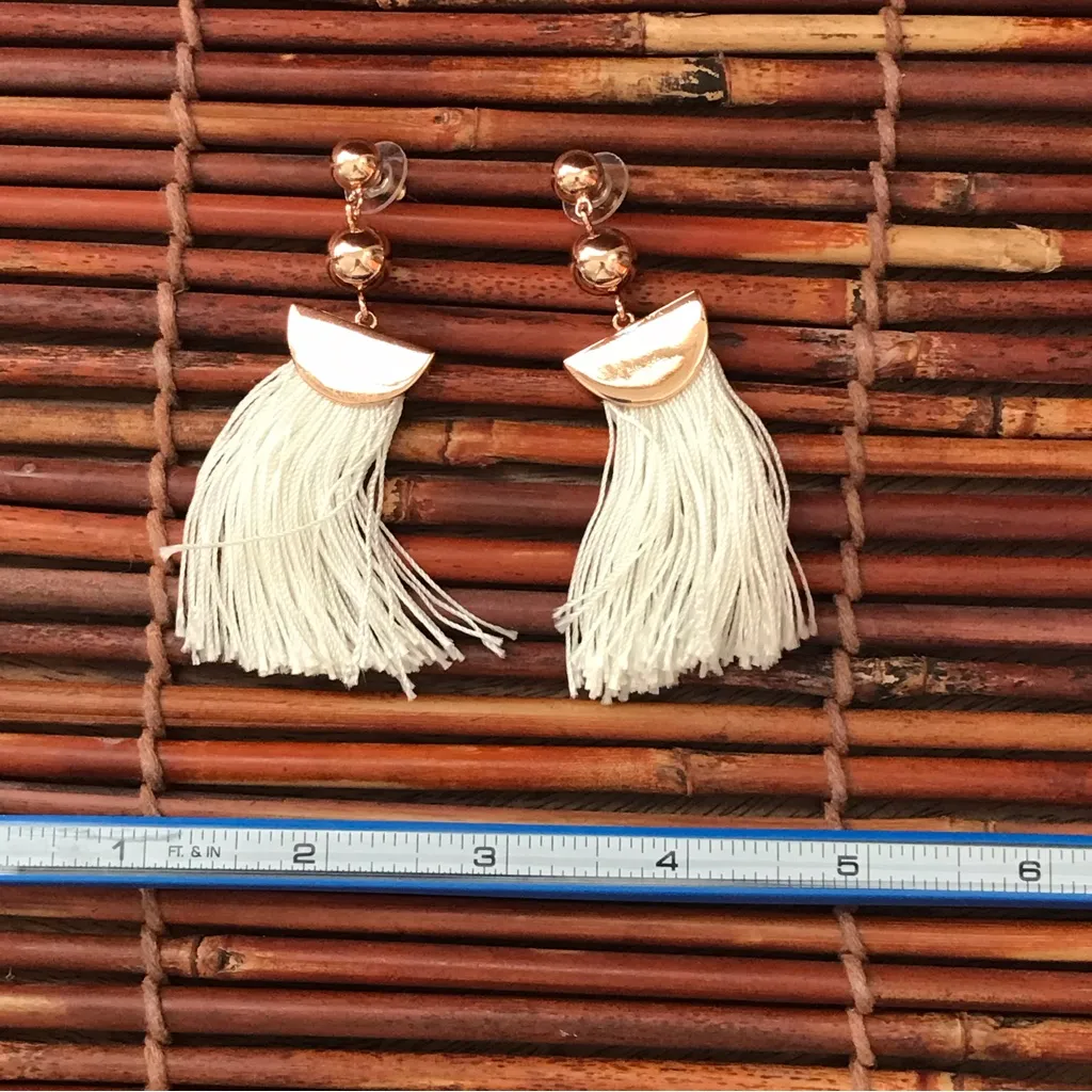 J Crew White Tassel pierced Earrings - Image 5