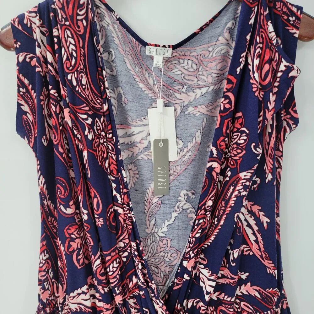 Spense Womens Romper XL Blue Red Paisley Cold Shoulder Boho Pullover Stretch - Image 10