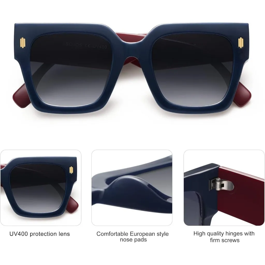 Women's Milky Navy Frame/Milky Red Lens Vintage Oversized Square Sunglasses Blue - Image 6