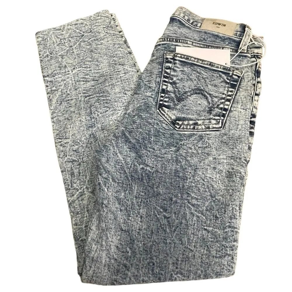 Edwin Bree Mid Rise Slim Skinny Denim Raw Hem Jean in Cosmic Size 25 x 26 NWT Blue - Image 3