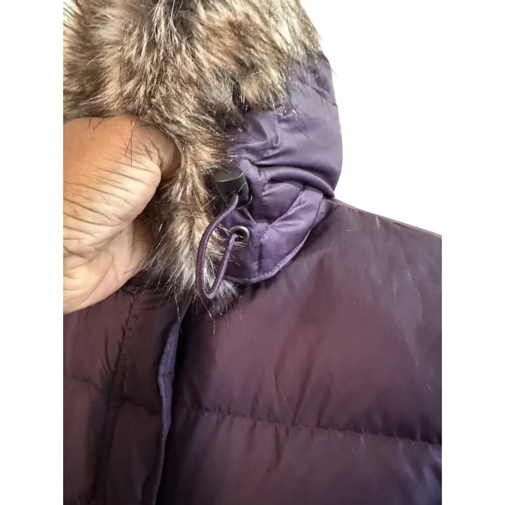 Eddie Bauer Womens Long Purple Puffer Down Coat Quilted Faux Fur Hood Size PS - Image 5